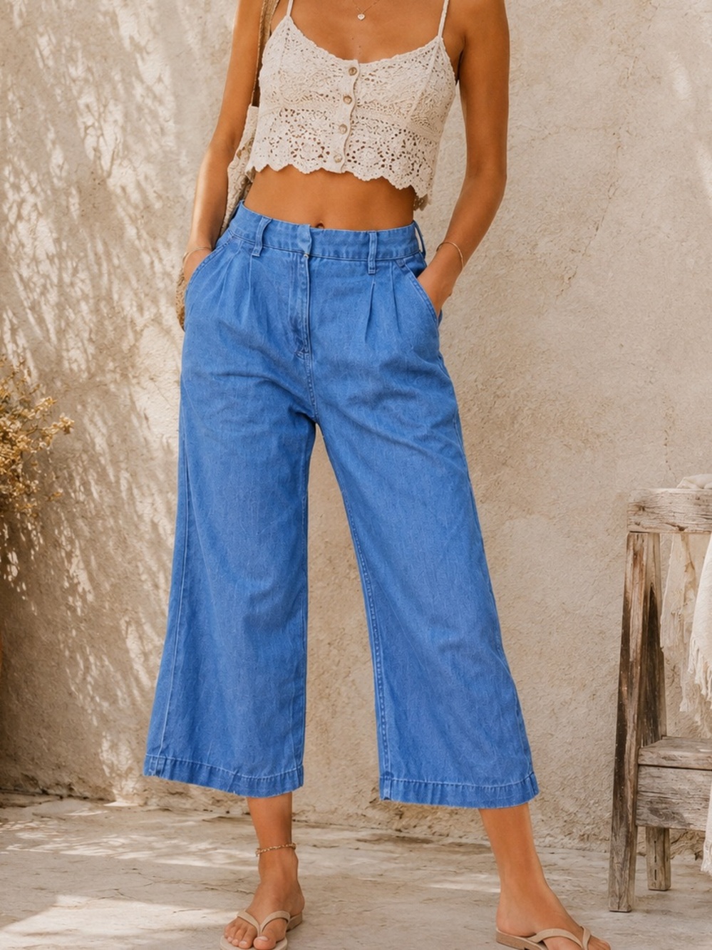 GAP Ultrasoft Denim Crop Wide Leg Pants Jeans